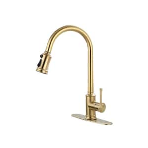 Single-Handle Touch High Arc Stainless Steel Pull Out Sprayer Kitchen Faucet in Brushed Gold