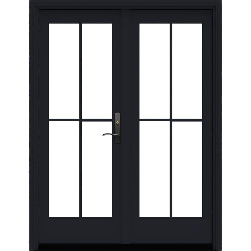 JELD-WEN 60 in. x 80 in. Left-Hand Inswing Low-E Black Clad Wood Double Prehung Patio Door