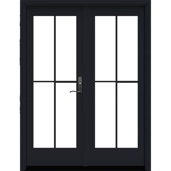 JELD-WEN 60 in. x 80 in. Left-Hand Inswing Low-E Black Clad Wood Double Prehung Patio Door