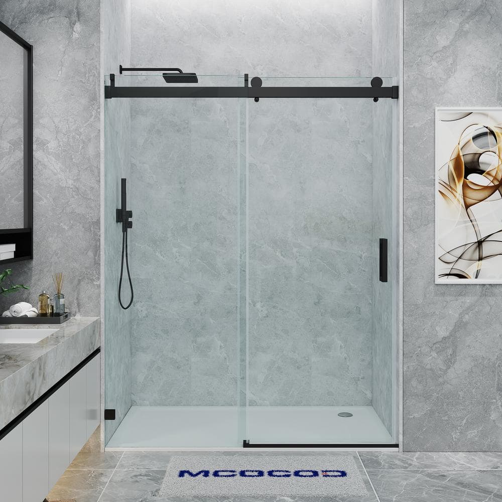 MCOCOD 66 in. W x 76 in. H Single Sliding Frameless Soft Close Shower ...