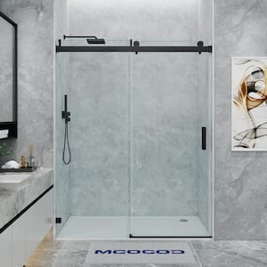 61-66.5 in. W x 76 in. H Single Sliding Frameless Soft Close Shower Door in Matte Black with 3/8 in. Clear Glass