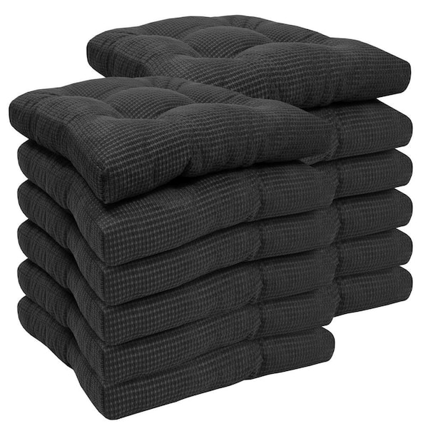 Sweet Home Collection Fluffy Tufted Memory Foam Square 16 in. x 16 in. Non-Slip Indoor/Outdoor Chair Cushion with Ties, Charcoal (12-Pack)