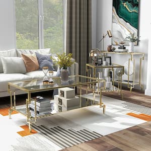 Elrod 3-Piece 43.25 in. Champagne Glass Coffee Table Set