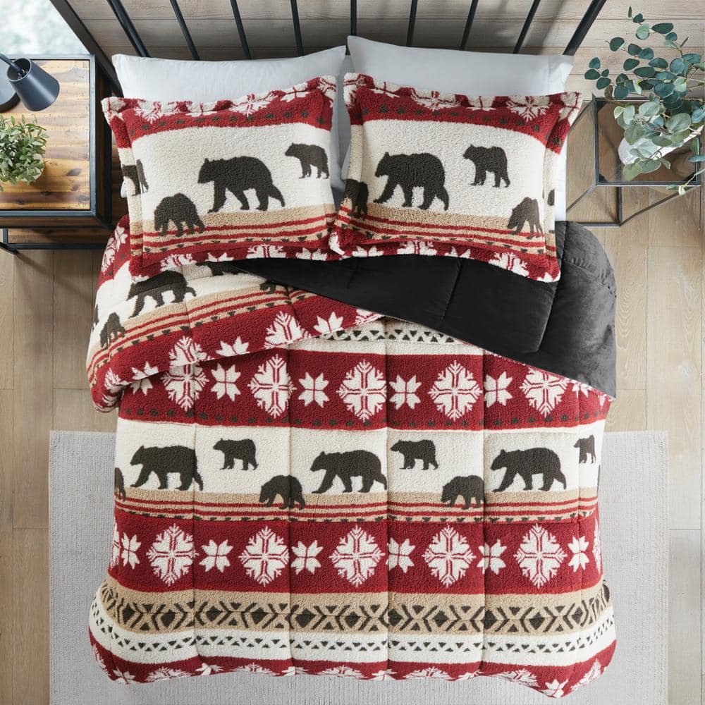Full Red Reversible Down Alternative Microfiber Comforter Set