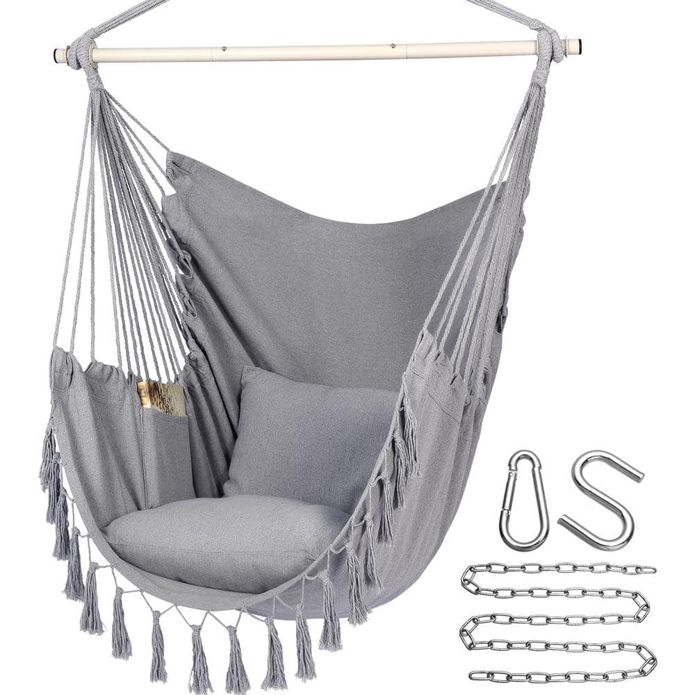 3.15 ft. Hanging Rope Swing Hammock Chair with Max 500 lbs, 2-Cushions, Poc