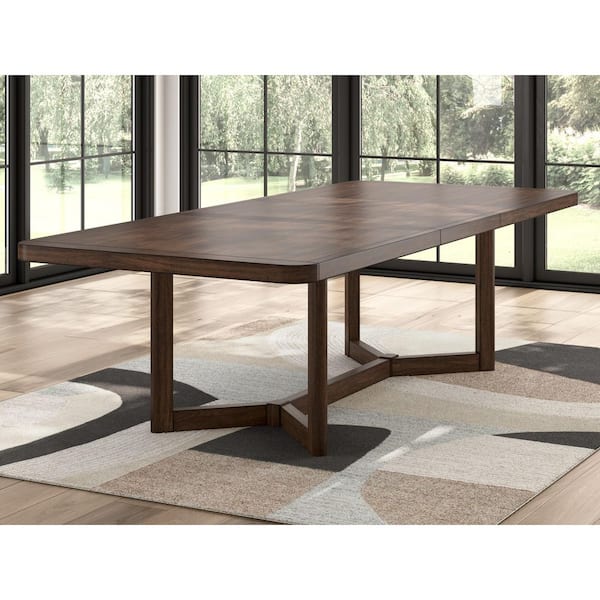 Kendamor Contemporary Dark Brown Wood 108 in. Trestle Dining Extension Table Seats 8