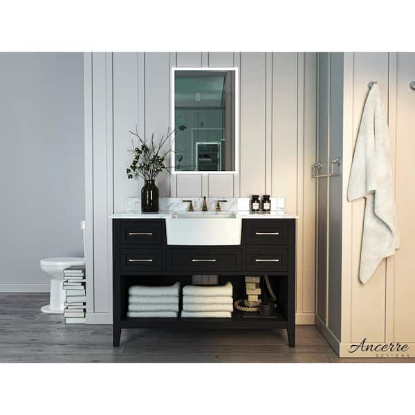 Ancerre Designs Hayley 48 in. W x 20.1 in. D x 34.6 H Bath Vanity in Black Onyx with Carrara White Marble Vanity Top with White Basin