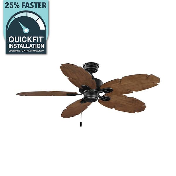 Lillycrest II 52 in. Indoor/Outdoor Matte Black Wet Rated Ceiling Fan with 5 Weather Resistant QuickInstall Blades