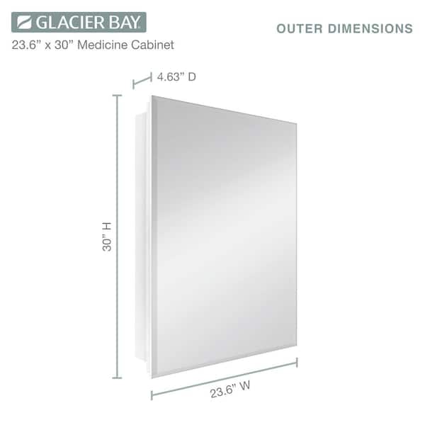 Glacier Bay 23.6 in. W x 30 in. H Rectangular Wood Composite Medicine Cabinet with Mirror