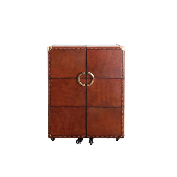 8-Bottle Cognac Bar Cabinet on Caster Wheels with Flocked Interior