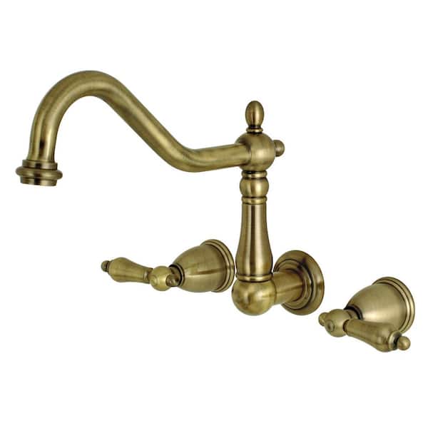 Kingston Brass Heritage 2-Handle Wall Mount Roman Tub Faucet in Antique Brass