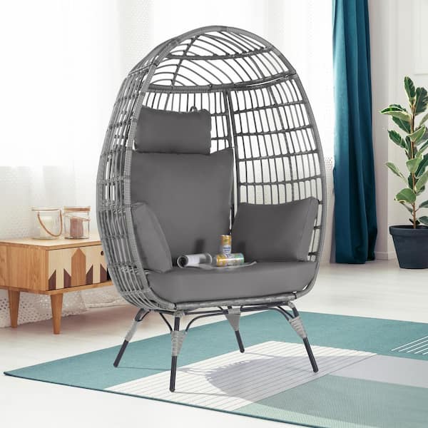 BFB Outdoor Oversized Gray Rattan Egg Chair Indoor Outdoor Chair