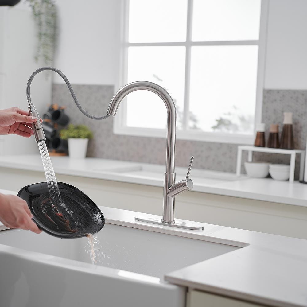 Nickel High-Arc Single Handle Pull-Down Kitchen Faucet