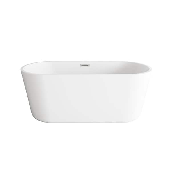 Unbranded Timeless Home 59 in. x 27.5 in. Soaking Bathtub with Center Drain in Glossy White with Brushed Nickel Trim