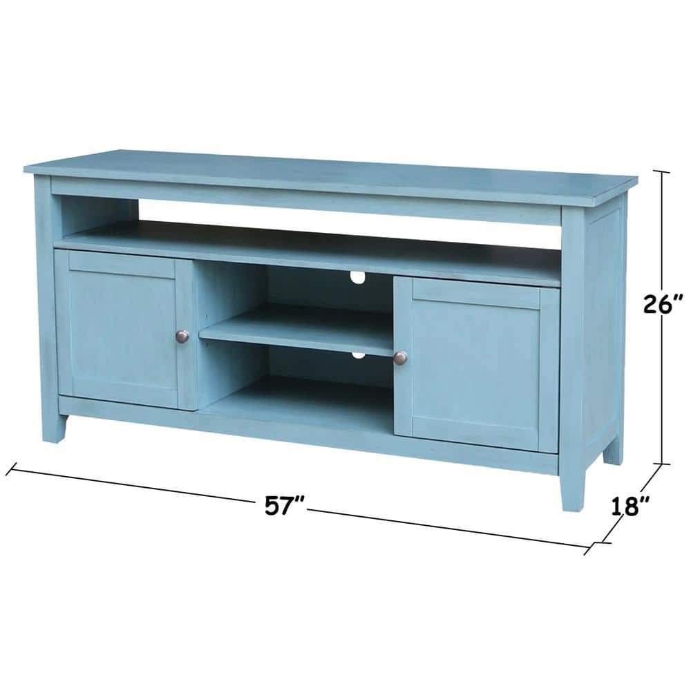 Ocean Blue Solid Wood 60" Entertainment TV Stand with Cabinet