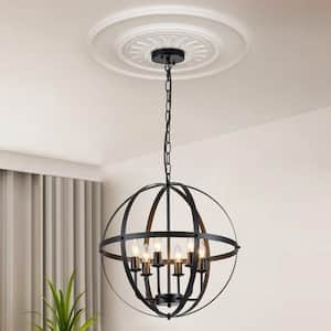 Modern/Farmhouse 6-Light Matte Black Globe Hanging Pendant Light Industrial Orb Chandelier