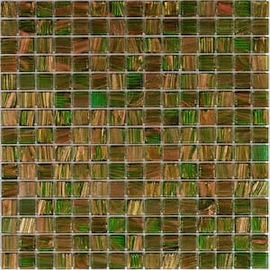 Celestial Glossy Green and Gold 12 in. x 12 in. Glass Mosaic Wall and Floor Tile (20 sq. ft./case) (20-pack)