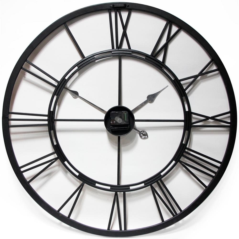 Oversized Bronze Metal Industrial Wall Clock with Cut Out Design