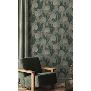 Teal Tropical Leaf Metallic Print Non-Woven Paper Non-Pasted Textured Wallpaper 57 sq. ft.