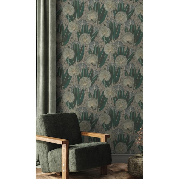 Walls Republic Teal Tropical Leaf Metallic Print Non-Woven Paper Non-Pasted Textured Wallpaper 57 sq. ft.