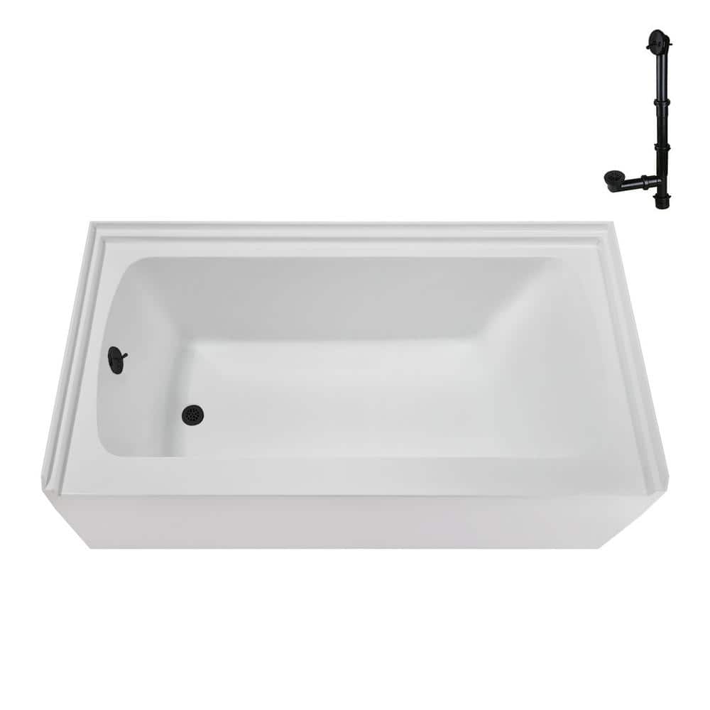 Glossy White Acrylic Alcove Bathtub with Matte Black Trim
