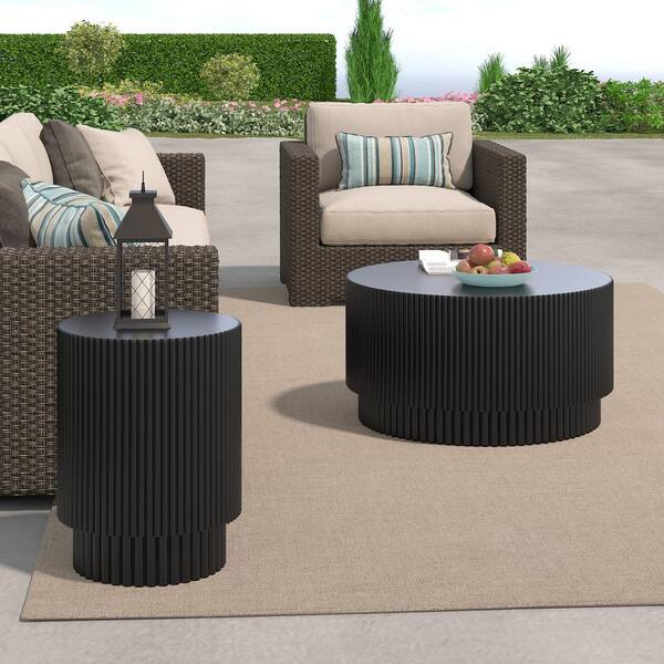 Black 15.2 in. H-shaped Coffee Table, Nordic Style Magnesium Oxide