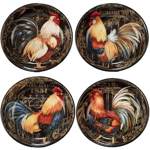 Gilded Rooster 4-Piece Multi-Colored 9.25 in. x 2 in. Soup/Pasta Bowl Set