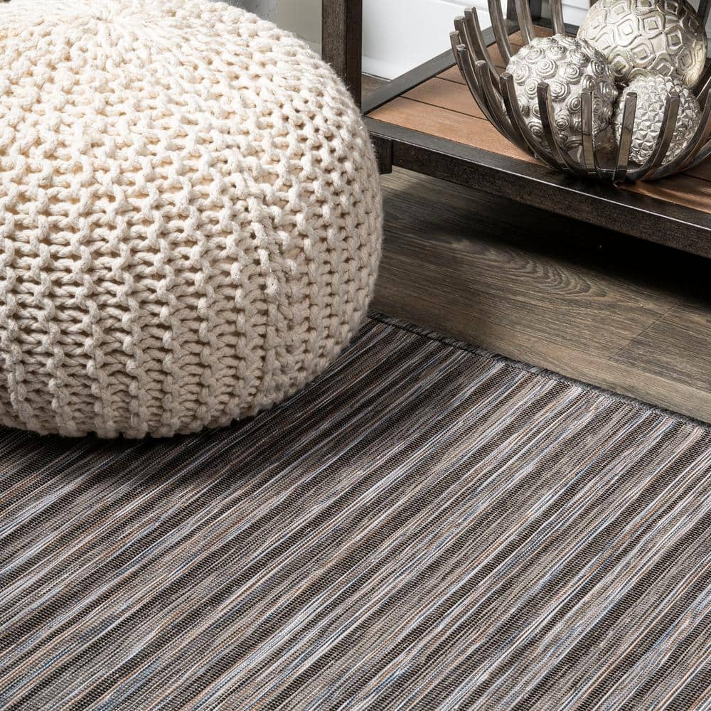 Finn Dark Gray and Blue Striped Synthetic 4' x 6' Area Rug