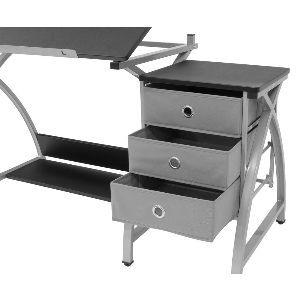 Comet Art & Craft Workstation with Storage and Padded Stool, Silver & Black