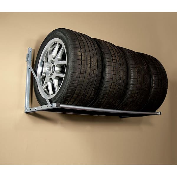 Tire Rack Foldable Wheel Storage Holder Heavy Duty Garage Wall Mount Steel 300Lb 