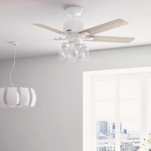Techne 52 in. Wi-Fi HunterExpress Matte White Smart Ceiling Fan with LED Light Kit and Handheld Remote
