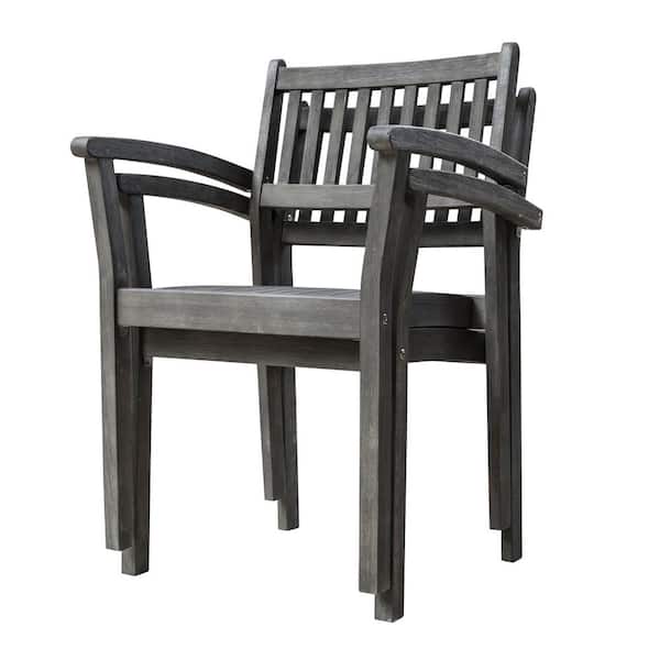 myhomore Wood Outdoor Patio Hand-Scraped Stacking Armchair (Set of 2)