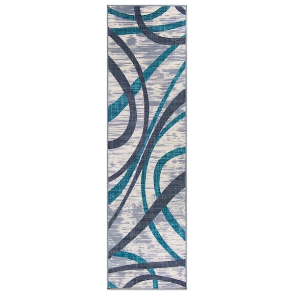 World Rug Gallery Contemporary Distressed Abstract Lines Non Slip 2' x 7' Blue Runner Rug