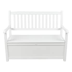 48.5 in. L White Ashton Outdoor Wooden Storage Bench, Home Patio Furniture
