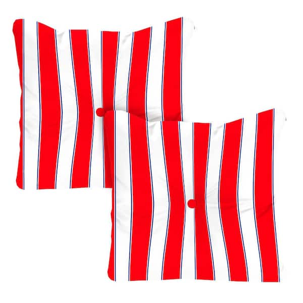 Jordan Manufacturing 24 in. W x 24 in. H x 5 in. T Square Tufted Outdoor Chair Back Cushion in Providence Red, White and Blue (2-Pack)