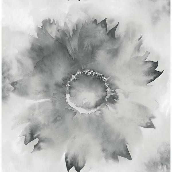 Seabrook Designs Watercolor Sunflower Metallic Silver and Charcoal Paper Strippable Roll (Covers 56.05 sq. ft.)