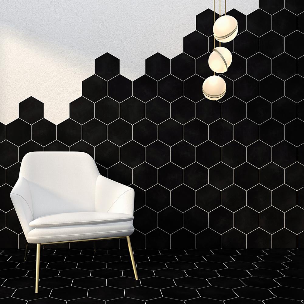 Eclipse Black Matte Porcelain Hexagon Floor and Wall Tile