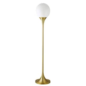 Mahdi 70 in. Brass Finish Torchiere Floor Lamp with Glass Shade