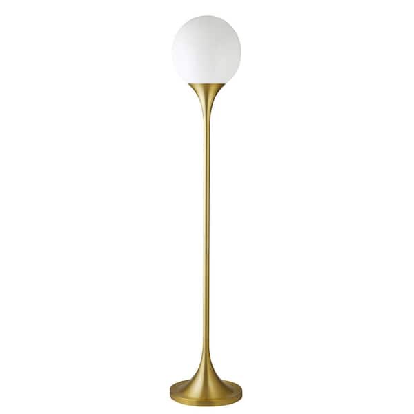 Meyer&Cross Mahdi 70 in. Brass Finish Torchiere Floor Lamp with Glass Shade