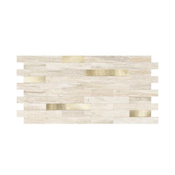 ilemong 11.6 in. x 5.9 in. Peel and Stick Backsplash Dark Beige Marble with Metal Gold Look PVC Wall Tiles for Kitchen (20-Pack)