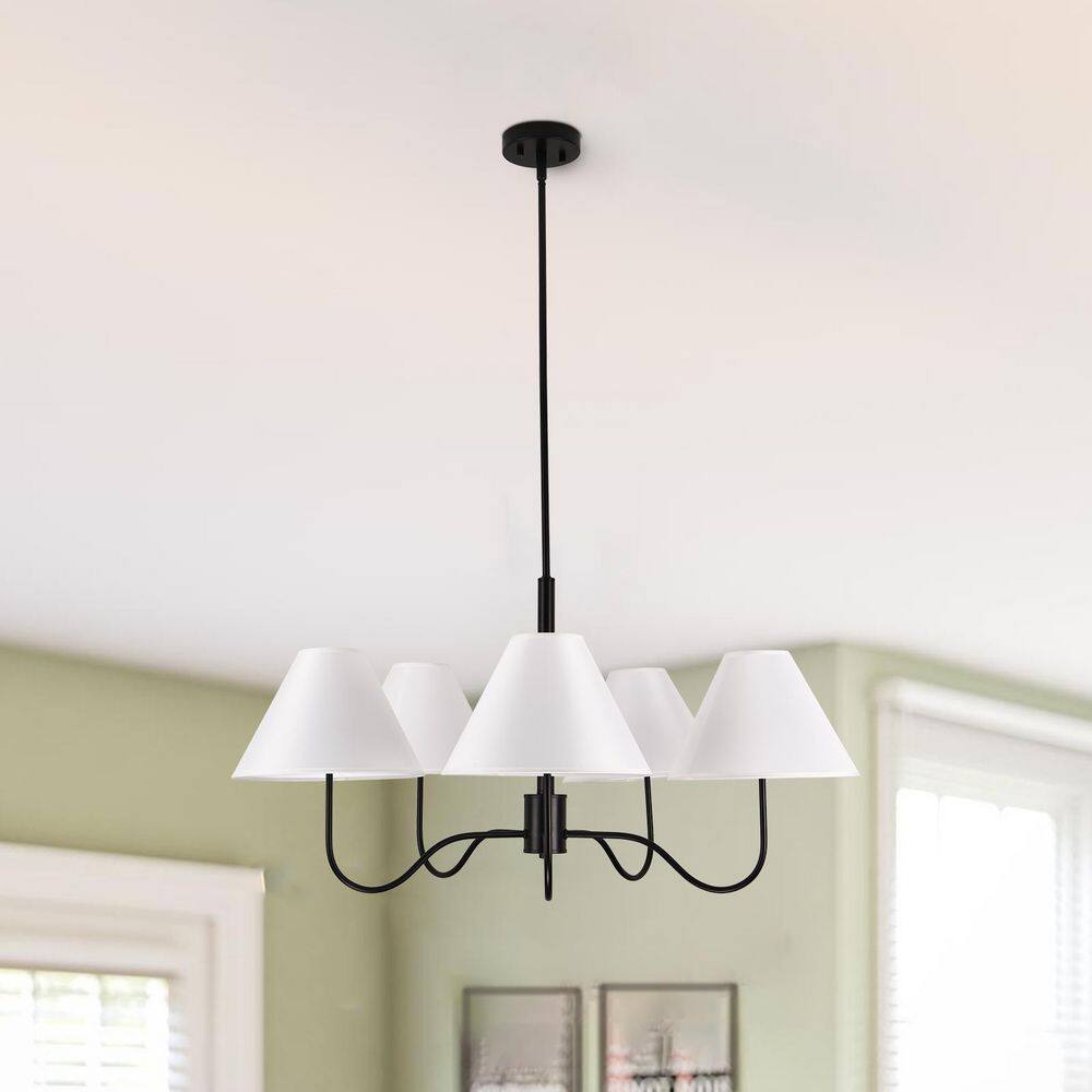 5-Light Matte Black Sputnik Chandelier with White Fabric Shade for Living Room Bedroom price history on PriceWatchPro