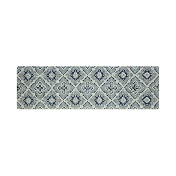 Laura Ashley Light Blue Medallion 17.5 in. x 60 in. Anti-Fatigue Wellness Mat