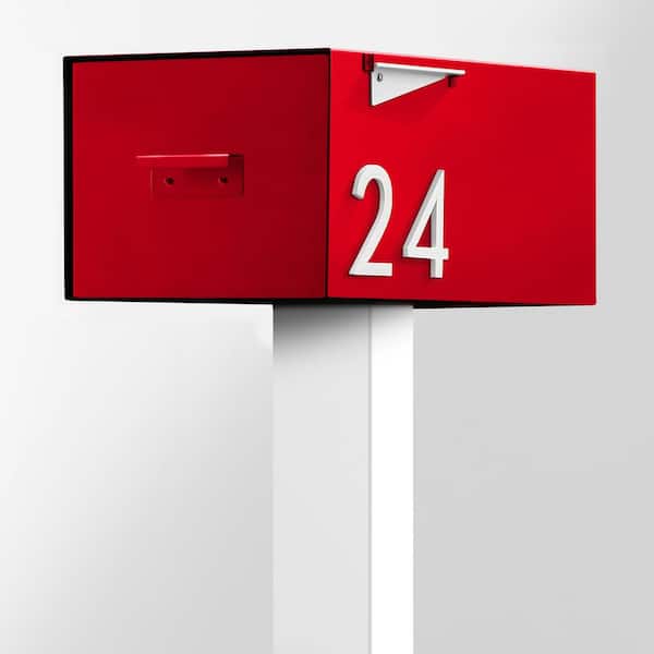 The Malone Color Series-Large Red Malone Post Mounted Mailbox with White Post