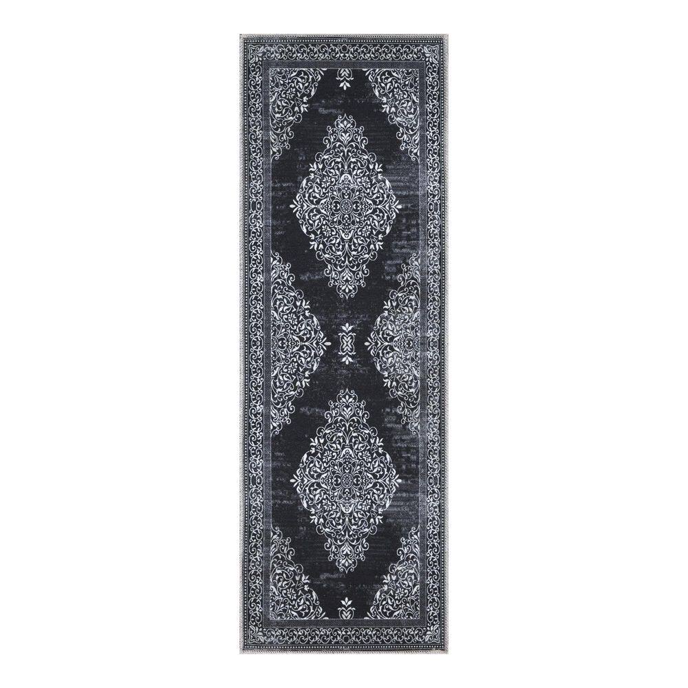 Ottomanson Non Shedding Washable Wrinkle-free Flatweave Medallion 2x5  Indoor Living Room Runner Rug, 20 in. x 59 in., Black LSB4808-2X5 - The  Home Depot