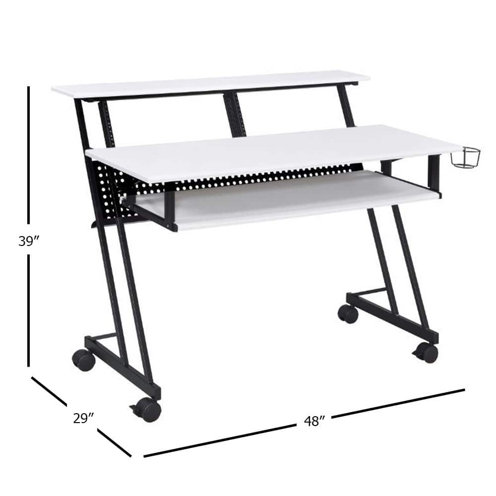 Suitor 53'' White Wood Music Studio Desk with Keyboard Tray