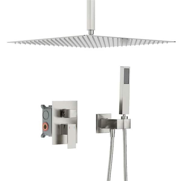2-Spray Patterns with 2.5 GPM 16 in. Rainfall Shower Head Solid Brass Ceiling Mount Dual Shower Heads in Brushed Nickel