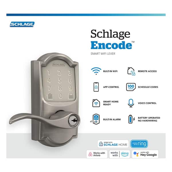 Camelot Satin Nickel Electronic Encode Smart WiFi Accent Lever with Alarm