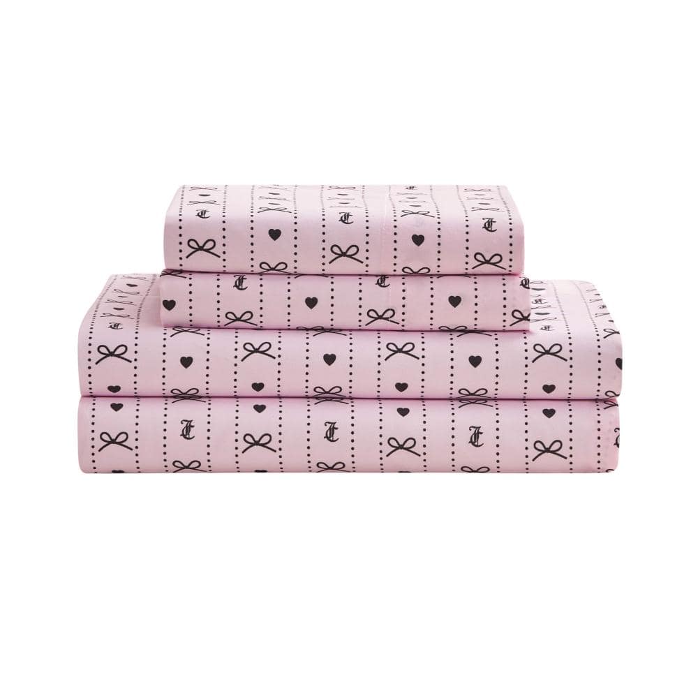 Dotted Bow 4-Piece Blush Pink/Black Striped Microfiber Queen Deep Pocket Sheet Set price history on PriceWatchPro