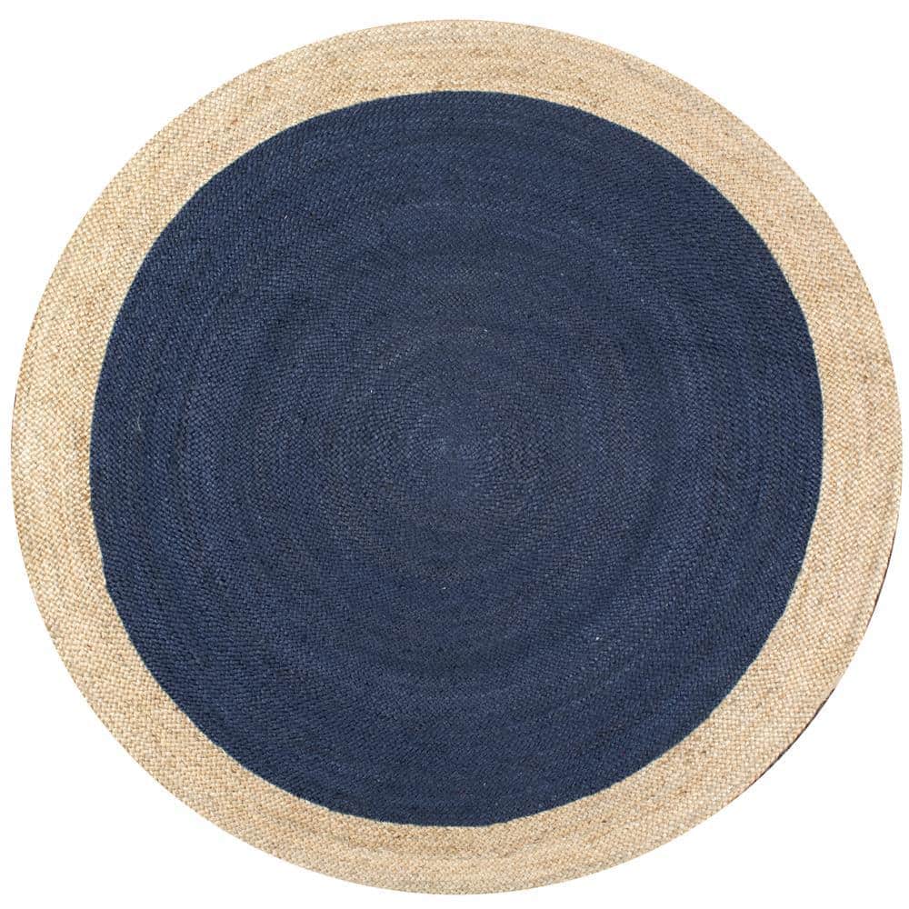 Handmade Blue Jute Round Reversible Accent Rug