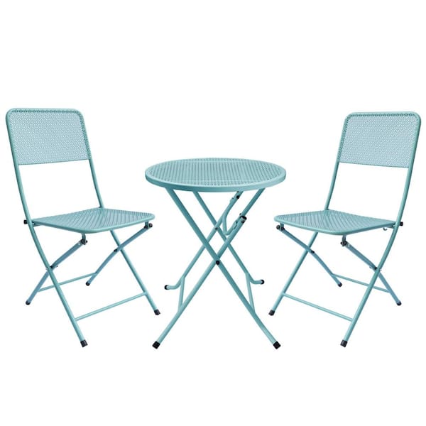 Tunearary 3-Piece Blue Outdoor Steel Patio Bistro Set Conversation Sets Foldable Bistro Chairs and Table